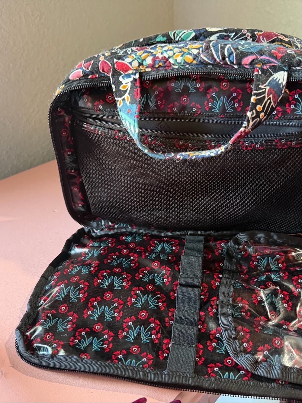 Quilted Floral Travel Cosmetic Bag - Navy Multi - Picture 2 of 7